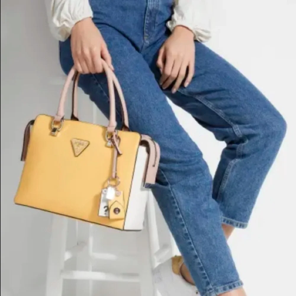 NEW GUESS Multi Yellow Satchel Handbag